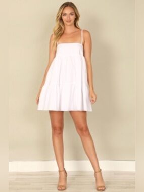 Abound White Tiered Babydoll Mini Dress Adjustable Straps Size Medium NWT